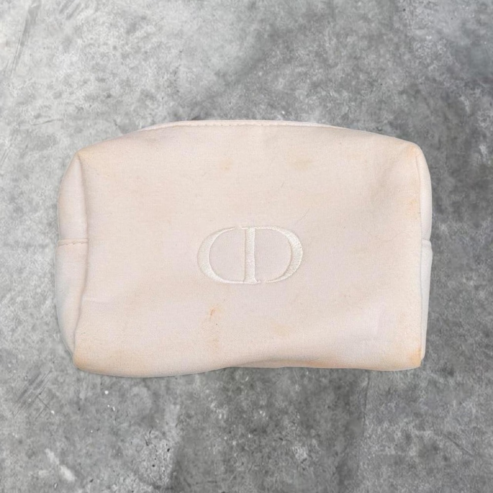 Christian Dior Beauty Cream Canvas CD Monogram Cosmetic Makeup Pouch Bag